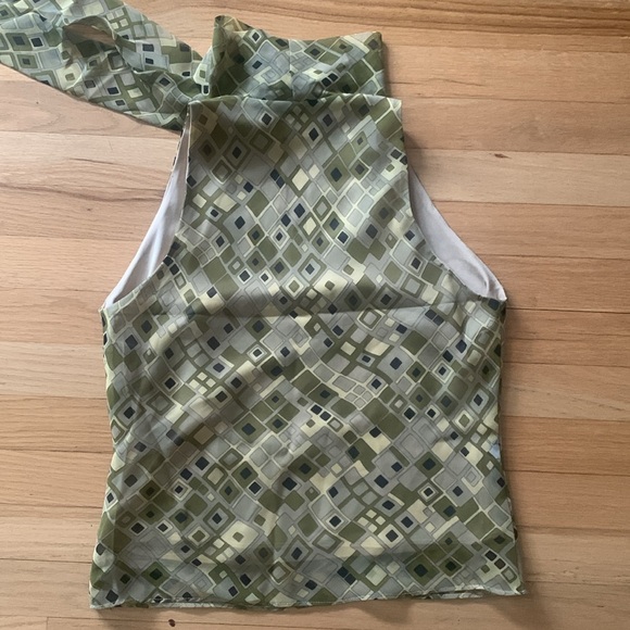 Summer V-Neck Halter Top Olive Green with Liner and Sash Tie -Medium - Picture 5 of 15